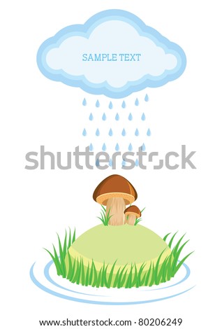 mushrooms in raining day.Vector cartoon background for text