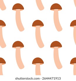 Mushrooms seamless pattern. Autumn isolated mushrooms on white background. Square repeat pattern flat design for fall season.