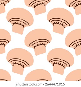 Mushrooms seamless pattern. Autumn isolated mushrooms on white background. Square repeat pattern flat design for fall season.