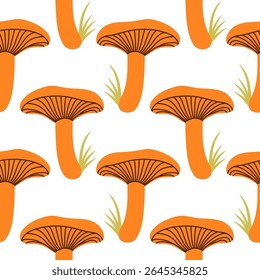 Mushrooms seamless pattern. Autumn isolated mushrooms on white background. Square repeat pattern flat design for fall season.