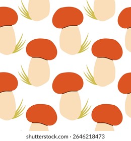 Mushrooms seamless pattern. Autumn isolated mushrooms on white background. Square repeat pattern flat design for fall season.