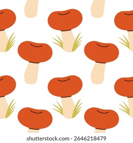 Mushrooms seamless pattern. Autumn isolated mushrooms on white background. Square repeat pattern flat design for fall season.