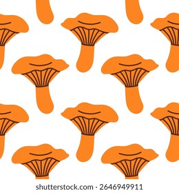 Mushrooms seamless pattern. Autumn isolated mushrooms on white background. Square repeat pattern flat design for fall season.