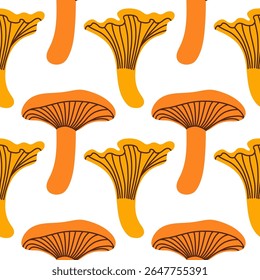 Mushrooms seamless pattern. Autumn isolated mushrooms on white background. Square repeat pattern flat design for fall season.