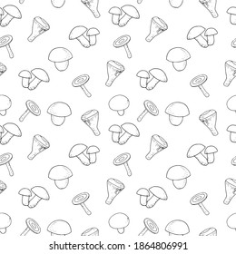 mushrooms seamless pattern, background, wallpaper. sketch hand drawn doodle. vector scandinavian monochrome minimalism. food, plants.