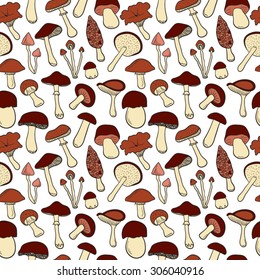 Mushrooms seamless pattern colored