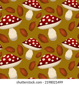 Mushrooms seamless pattern. Colorful autumn.