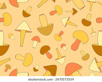 Mushrooms seamless pattern. Mushrooms of different shapes with a black outline. Mushrooms in a minimalist style for wallpaper, banners and posters. Vector illustration