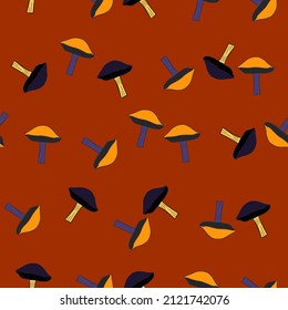 Mushrooms seamless pattern. Fungi background. Repeated texture in doodle style for fabric, wrapping paper, wallpaper, tissue. Vector illustration.
