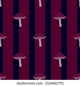 Mushrooms seamless pattern. Fungi background. Repeated texture in doodle style for fabric, wrapping paper, wallpaper, tissue. Vector illustration.