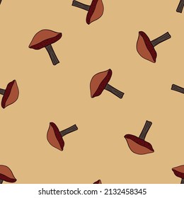 Mushrooms seamless pattern. Fungi background. Repeated texture in doodle style for fabric, wrapping paper, wallpaper, tissue. Vector illustration.