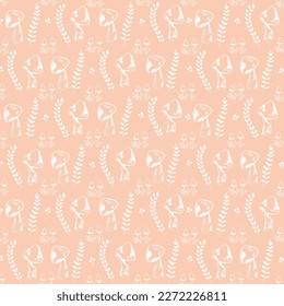 Mushrooms seamless pattern. Hand drawing. Gentle linear pattern with Champignon Mushrooms. Vintage. Vector illustration art