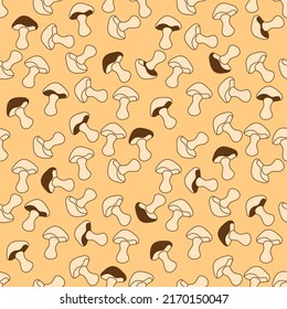 Mushrooms seamless pattern. Hand drawn vector background.