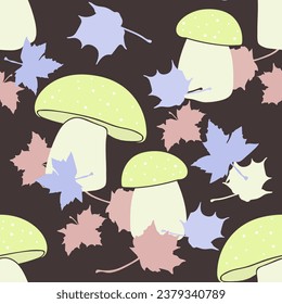 Mushrooms. Seamless Pattern. Image on white and colored background. Vector.