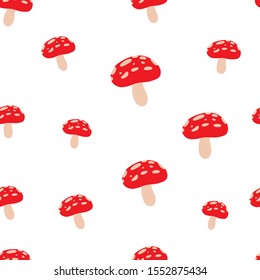  Mushrooms seamless pattern. Isolated vector Hand drawn illustration. Can be used for wallpapers, pattern fills, web page backgrounds, surface textures, textile.