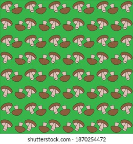 Mushrooms seamless pattern on a green background, vector illustration.