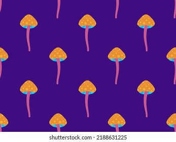 Mushrooms seamless pattern. Mushrooms on a purple background. Design for posters, wrapping paper and promotional items. Vector illustration