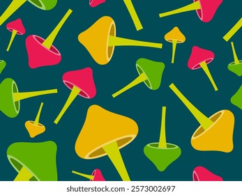 Mushrooms seamless pattern. Mushrooms on a stem. Hallucinogenic mushrooms of different colors. Mushroom design for wallpapers, covers, wrappers and banners. Vector illustration