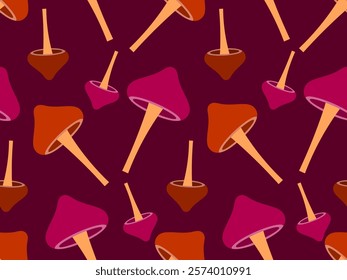 Mushrooms seamless pattern. Mushrooms on a stem. Hallucinogenic mushrooms of different colors. Mushroom design for wallpapers, covers, wrappers and banners. Vector illustration