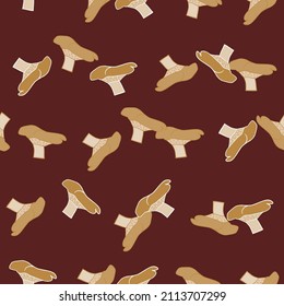 Mushrooms seamless pattern. Plant background. Repeated texture in doodle style for fabric, wrapping paper, wallpaper, tissue. Vector illustration.