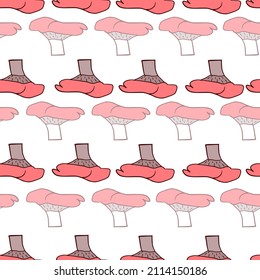 Mushrooms seamless pattern. Plant background. Repeated texture in doodle style for fabric, wrapping paper, wallpaper, tissue. Vector illustration.