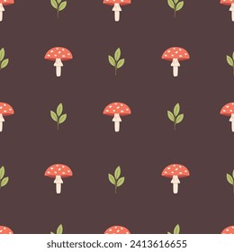 Mushrooms seamless pattern. Toadstool seamless pattern. Design for fabric, textile, wrapping paper. Vector illustration in flat style