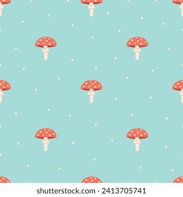 Mushrooms seamless pattern. Toadstool seamless pattern. Design for fabric, textile, wrapping paper. Vector illustration in flat style