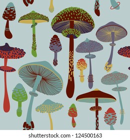 Mushrooms seamless pattern. Vector.