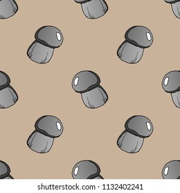 Mushrooms seamless pattern. Vector illustration of a seamless pattern of mushrooms. Hand drawn mushroom.