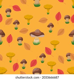hongos, patrón sin soldadura, ilustración vectorial