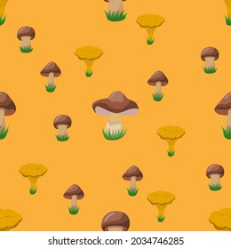 Mushrooms, seamless pattern, vector illustration