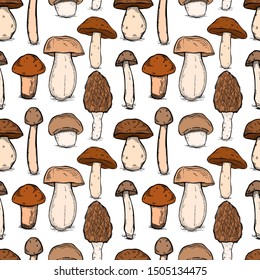Mushrooms seamless pattern vintage. Hand drawn style sketch.Organic vegetarian product.Vector illustration