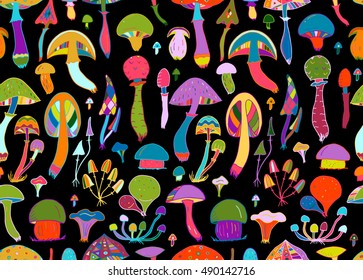 Mushrooms, seamless pattern for your design. Vector illustration
