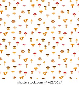 Mushrooms, seamless texture with autumn pattern. Vector illustration