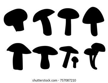 Mushrooms set ,black silhouettes, on white background. Vector isolated elements. Icons. Website page and mobile app design