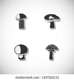 Mushrooms set of icons with shadow. Simple vector illustration