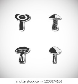 Mushrooms set of icons with shadow. Simple vector illustration