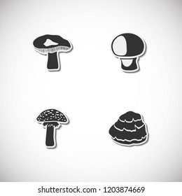Mushrooms set of icons with shadow. Simple vector illustration