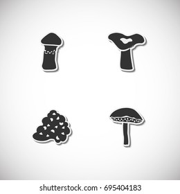 Mushrooms set of icons with shadow. Simple vector illustration