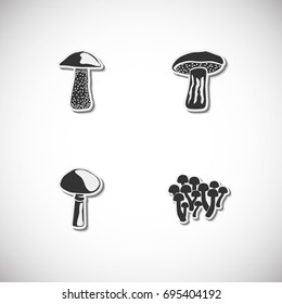 Mushrooms set of icons with shadow. Simple vector illustration