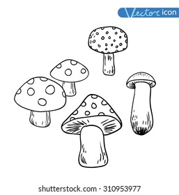 mushrooms set icons, vector illustration.