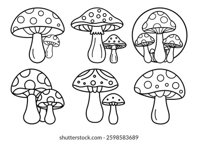 Mushrooms sets icon vector on White Background ,Vector Art Illustration on white background.