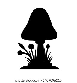 Mushrooms Silhouette Illustration On Isolated Background