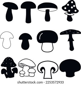 Mushrooms silhouette set icon, SVG Vector