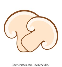 Mushrooms slice, brown champignon, flat cartoon vector illustration for pizza topping and food seasoning Isolated on White Background