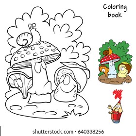 Mushrooms and snail. Coloring book. Cartoon vector illustration