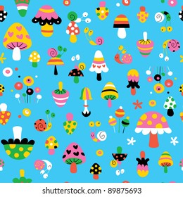 mushrooms & snails cute kids pattern