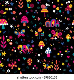 Patrón lindo de setas y caracoles