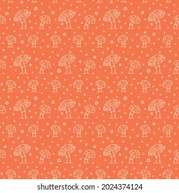 Mushrooms and spore seamless vegetable pattern monochrome background