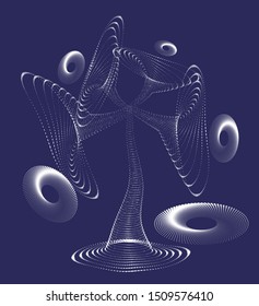 Mushrooms and spores dotted abstract image. Vector illustration